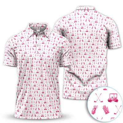 Breast Cancer Awareness Golf Polo Shirt for Men – Pink Ribbon Golfer Pattern Polo