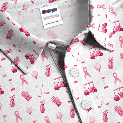 Breast Cancer Awareness Golf Polo Shirt for Men – Pink Ribbon Golfer Pattern Polo