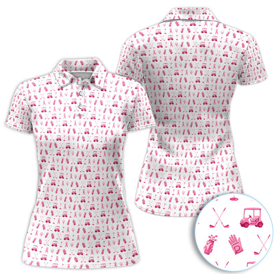 Breast Cancer Awareness Golf Polo Shirt for Men – Pink Ribbon Golfer Pattern Polo