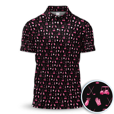 Breast Cancer Awareness Golf Polo Shirt for Men – Pink Ribbon Golfer Pattern Polo