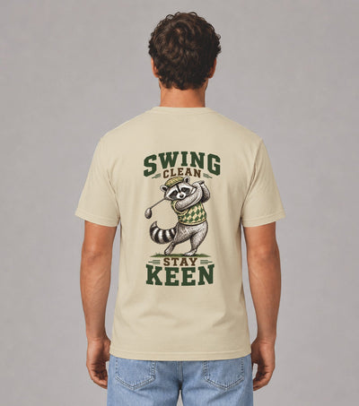 Swing Clean Stay Keen Raccoon Golf T-Shirt