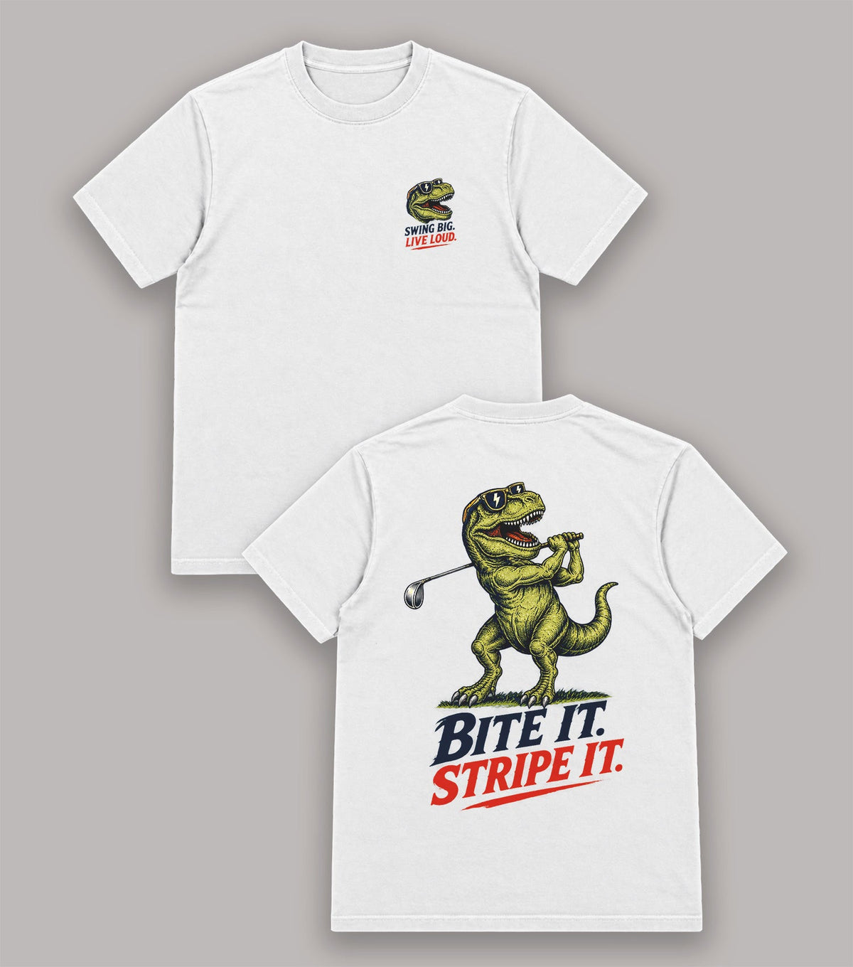 Bite It Stripe It Dinosaur Golf T-Shirt