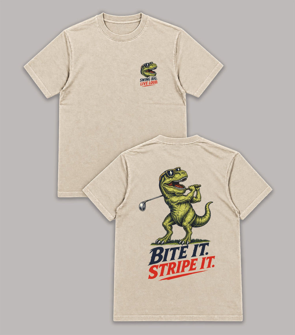 Bite It Stripe It Dinosaur Golf T-Shirt
