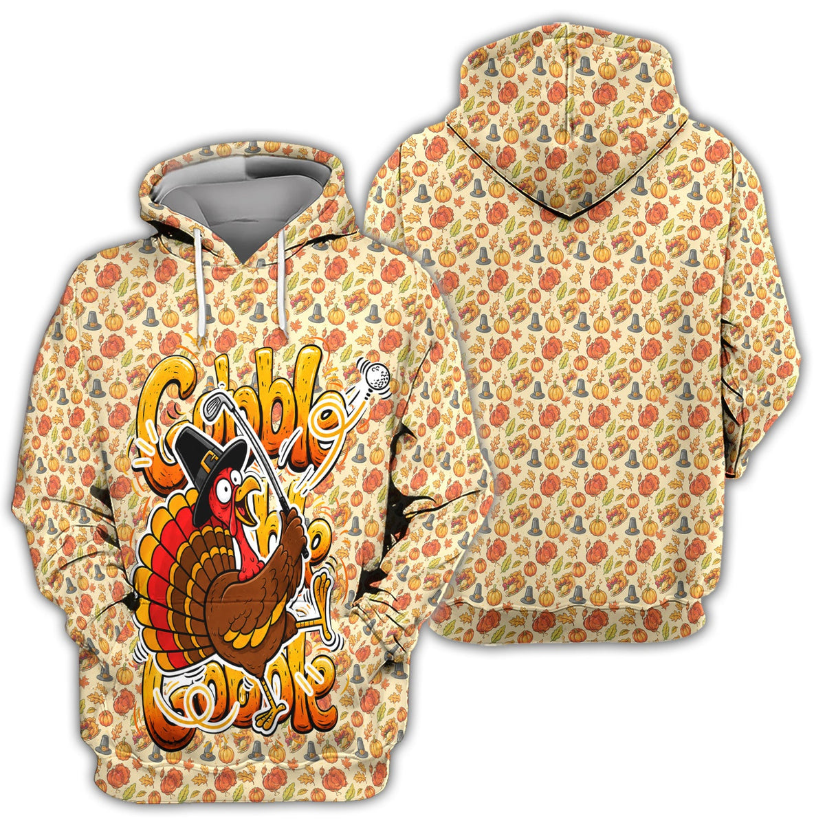 Funny Thanksgiving Turkey Golf Polo Shirt for Men – Gobble Till You Wobble Holiday Polo