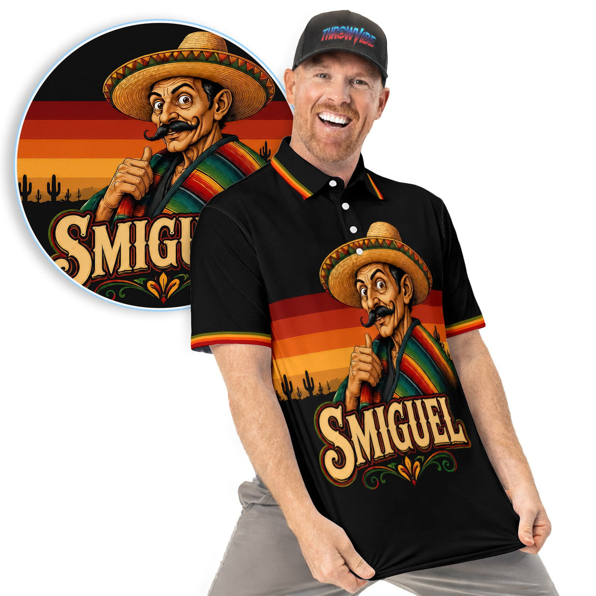 El Original Smiguel Polo Shirt for Men – Funny Mexican Sombrero Fiesta Party Polo