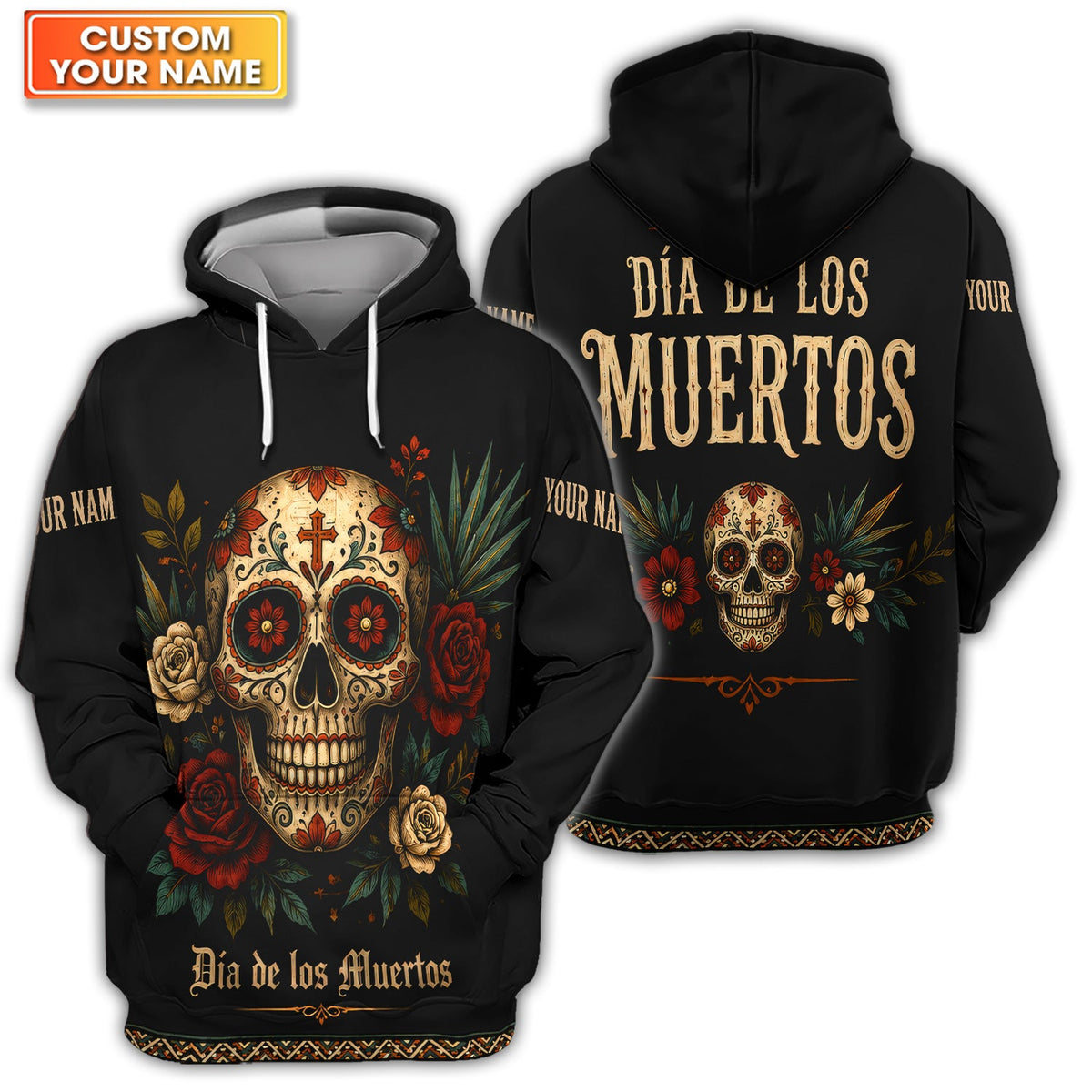 Personalized Sugar Skull Hawaiian Shirt, Día de los Muertos Floral Button Up Shirt For Men