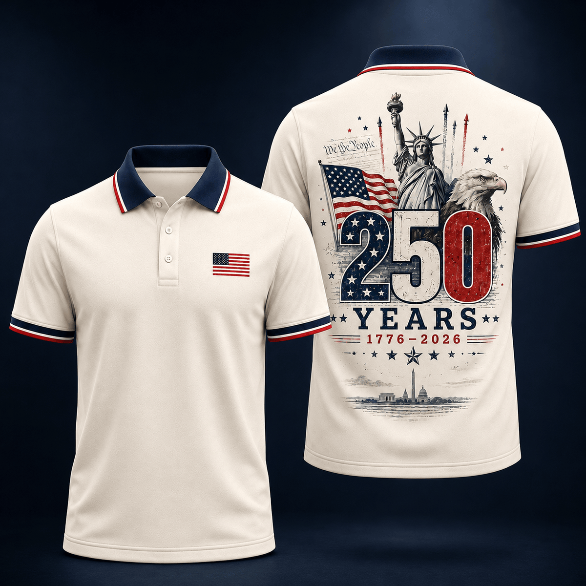 America 250 Freedom Polo Shirt for Men – 1776-2026 Freedom Eagle 4th of July Polo