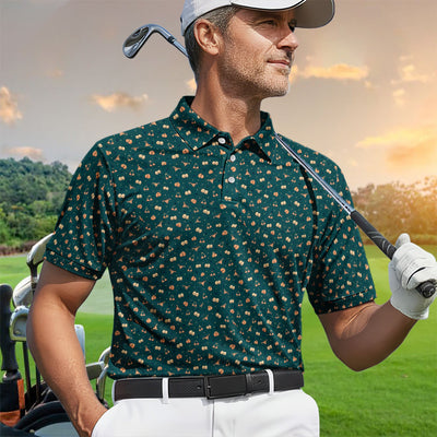 Funny Adult Humor Polo Shirt for Men – Dark Teal Cheeky Peach & Hidden Sexy Pattern Party Polo for Dad & Husband Gift