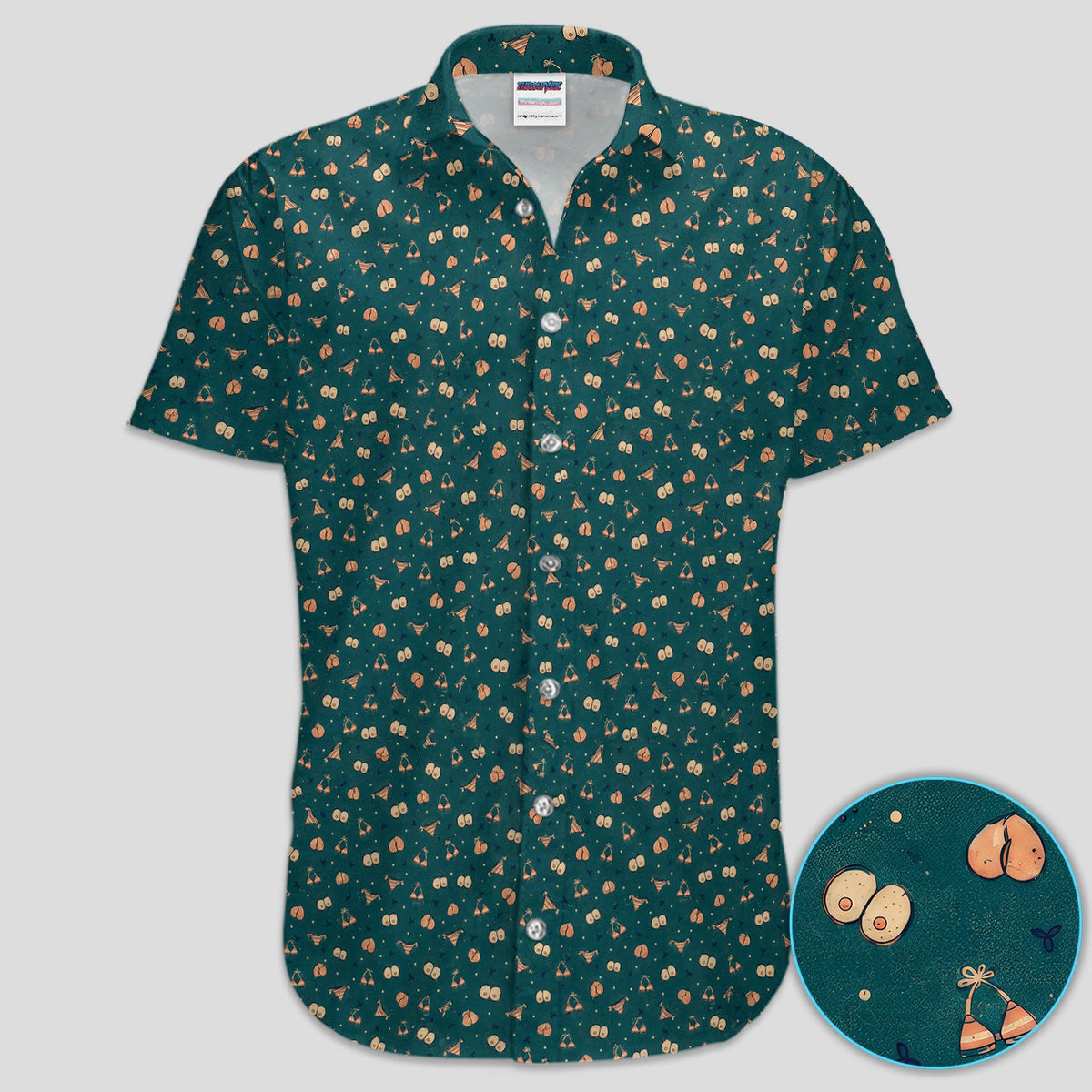 Funny Adult Humor Polo Shirt for Men – Dark Teal Cheeky Peach & Hidden Sexy Pattern Party Polo for Dad & Husband Gift