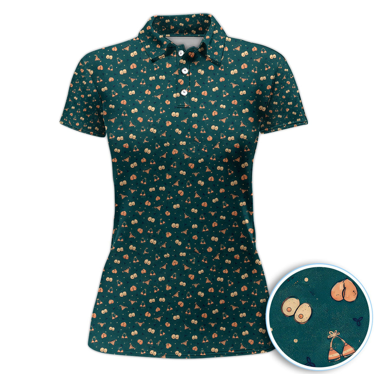 Funny Adult Humor Polo Shirt for Men – Dark Teal Cheeky Peach & Hidden Sexy Pattern Party Polo for Dad & Husband Gift