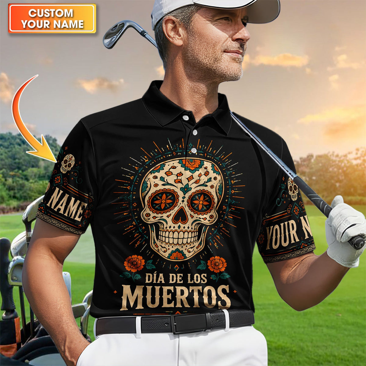 Personalized Día de los Muertos Hawaiian Shirt – Custom Name Sugar Skull Button Up Shirt, Mexican Heritage Party Shirt
