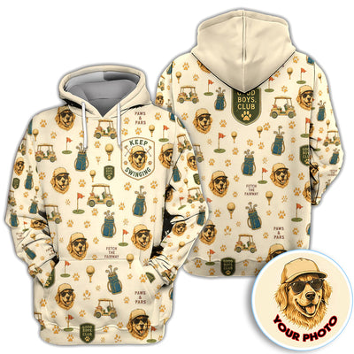 Custom Dog Golf Polo Shirt for Women – Personalized Pet Photo Golf Shirt, Funny Dog Mom Golf Polo with Golf Cart & Paw Print Pattern