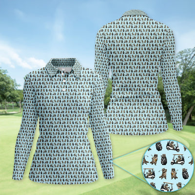 Funny Raccoon Golf Cart Pattern Shirt, Raccoon Golfer Golf Polo Shirt For Women, Animal Golf Lover Gift