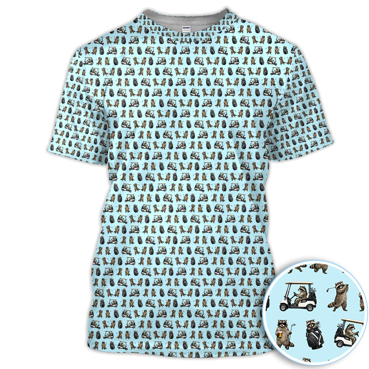 Funny Raccoon Golf Cart Pattern Shirt, Raccoon Golfer Golf Polo Shirt For Women, Animal Golf Lover Gift