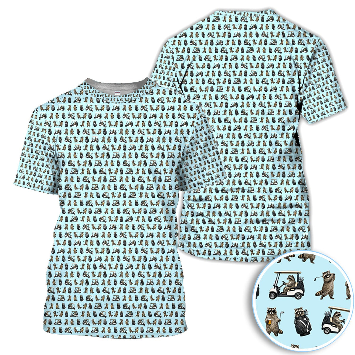 Funny Raccoon Golf Cart Pattern Shirt, Raccoon Golfer Golf Polo Shirt For Women, Animal Golf Lover Gift