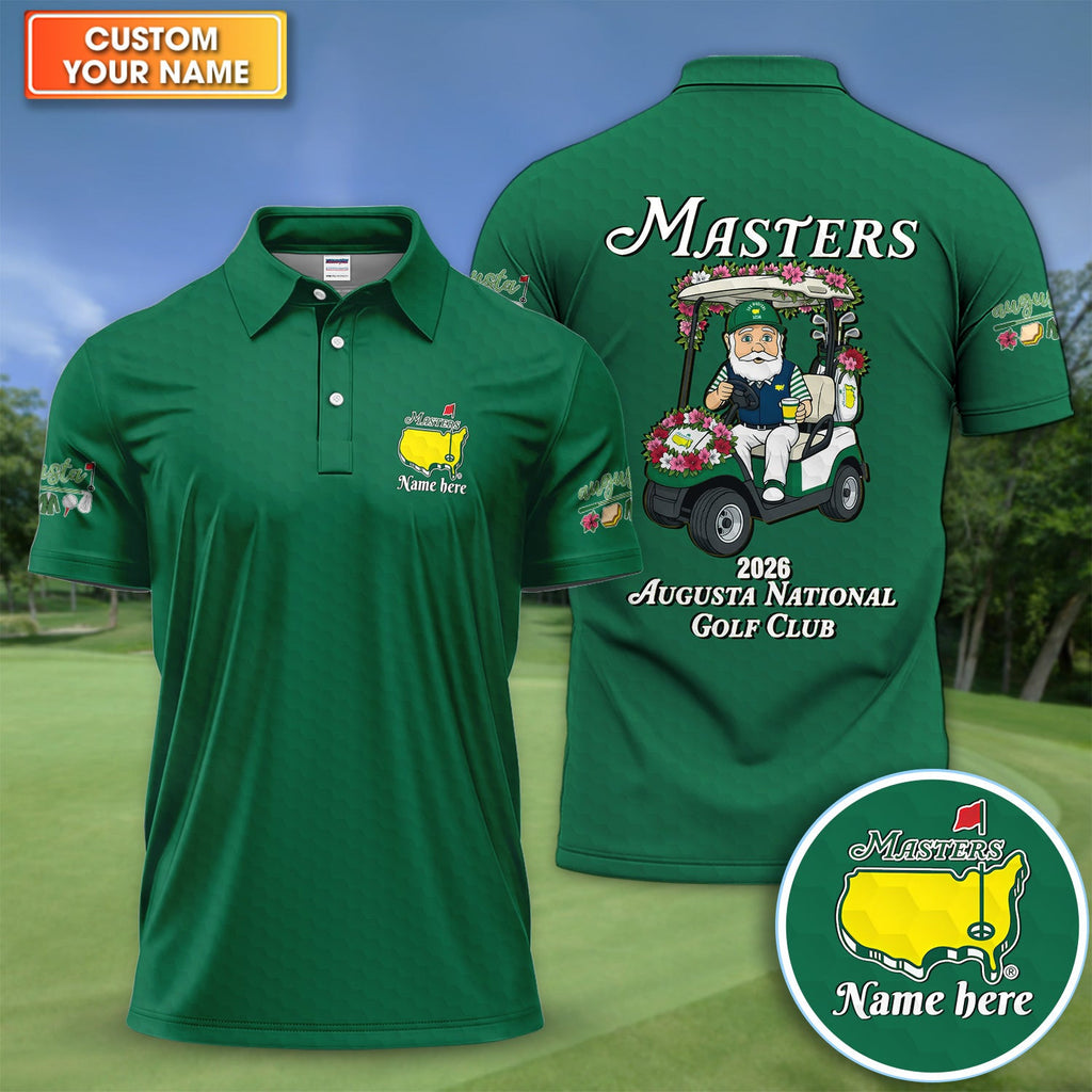 Personalized Classic Green Masters Golf Pattern Shirt, Custom Name Golf Polo Shirt For Men, Golf Lover Gift