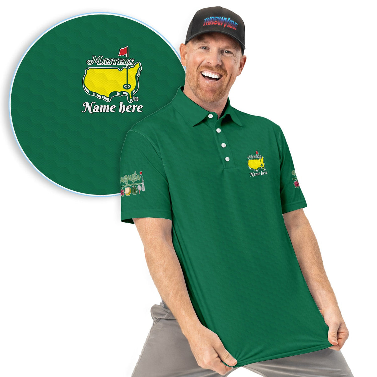 Personalized Classic Green Masters Golf Pattern Shirt, Custom Name Golf Polo Shirt For Men, Golf Lover Gift