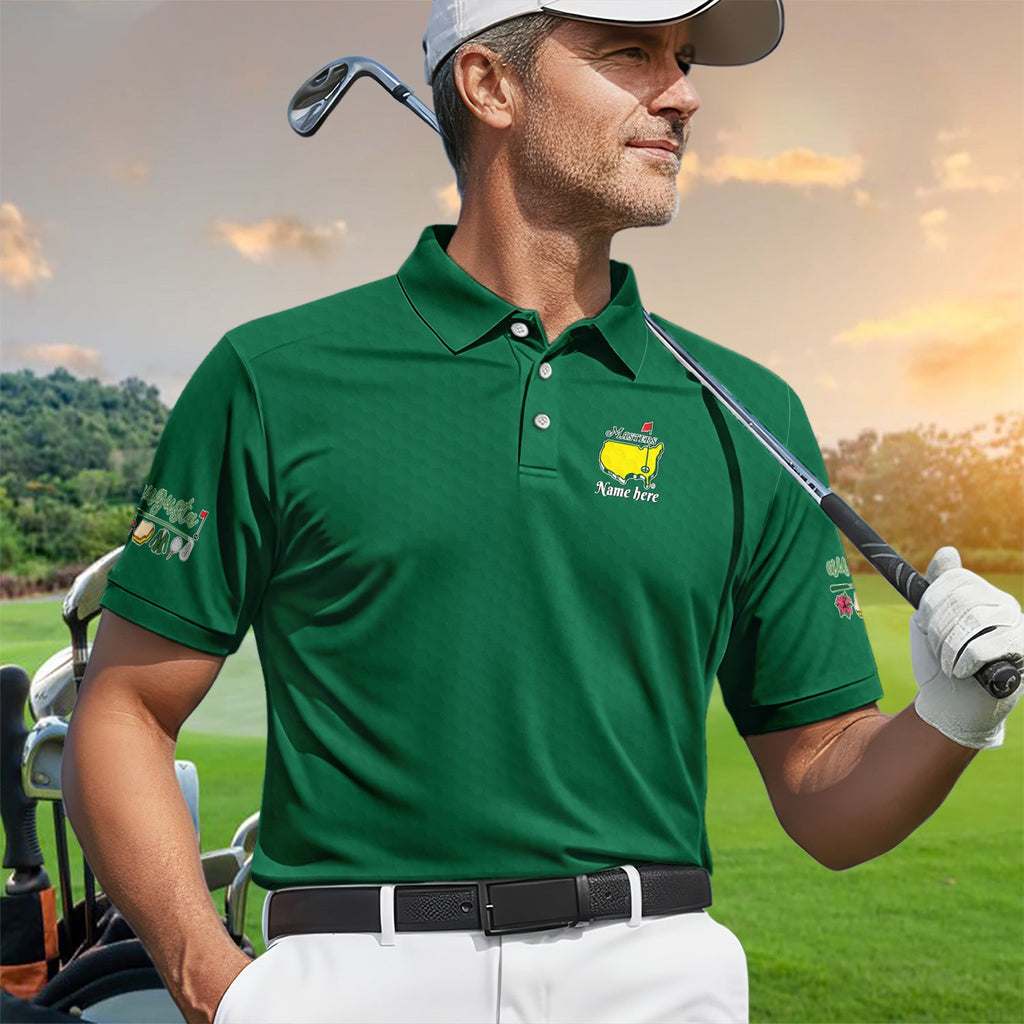 Personalized Classic Green Masters Golf Pattern Shirt, Custom Name Golf Polo Shirt For Men, Golf Lover Gift