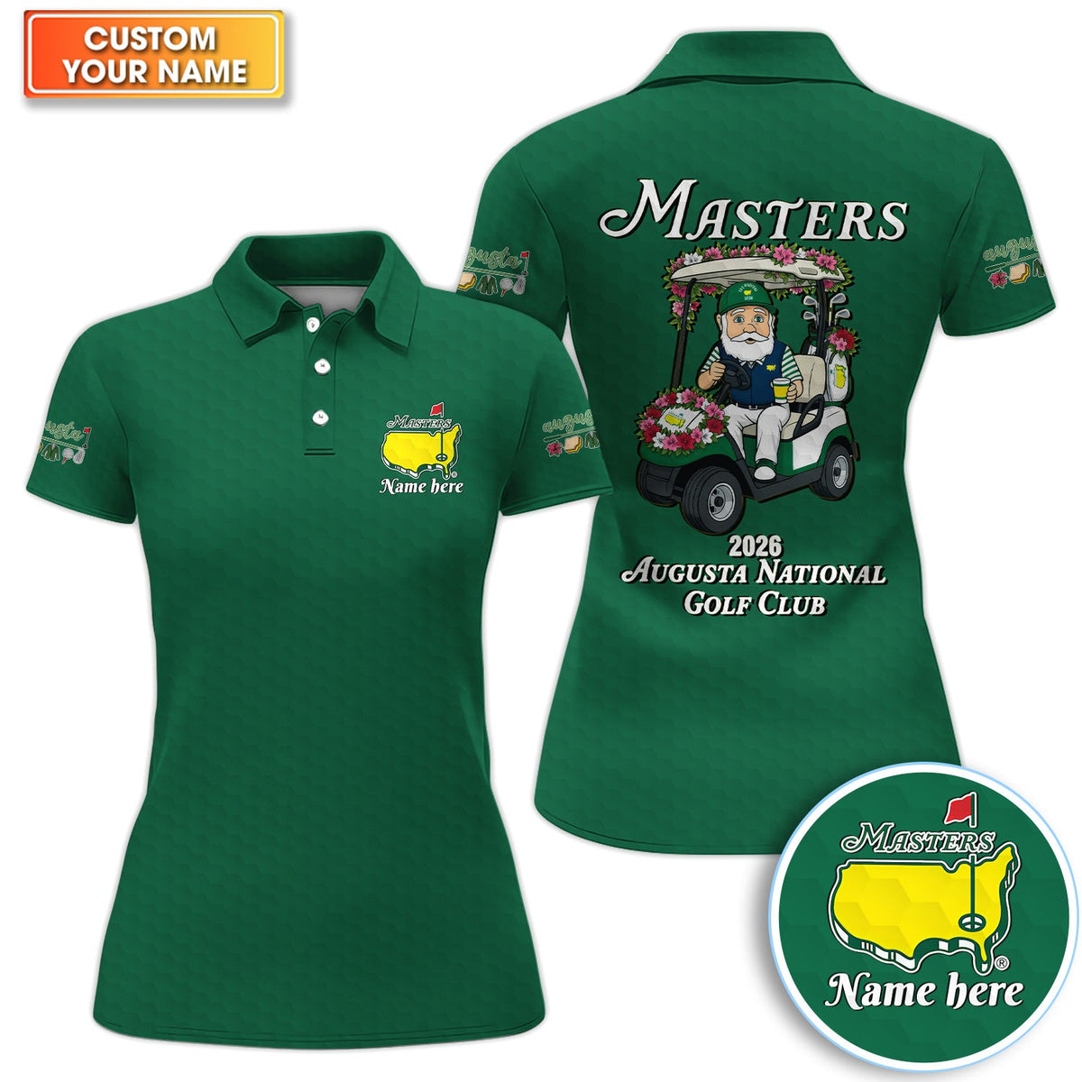 Personalized Classic Green Masters Golf Pattern Shirt, Custom Name Golf Polo Shirt For Men, Golf Lover Gift