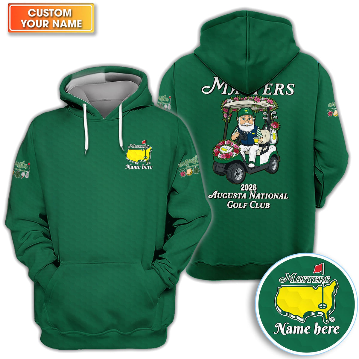 Personalized Classic Green Masters Golf Pattern Shirt, Custom Name Golf Polo Shirt For Men, Golf Lover Gift