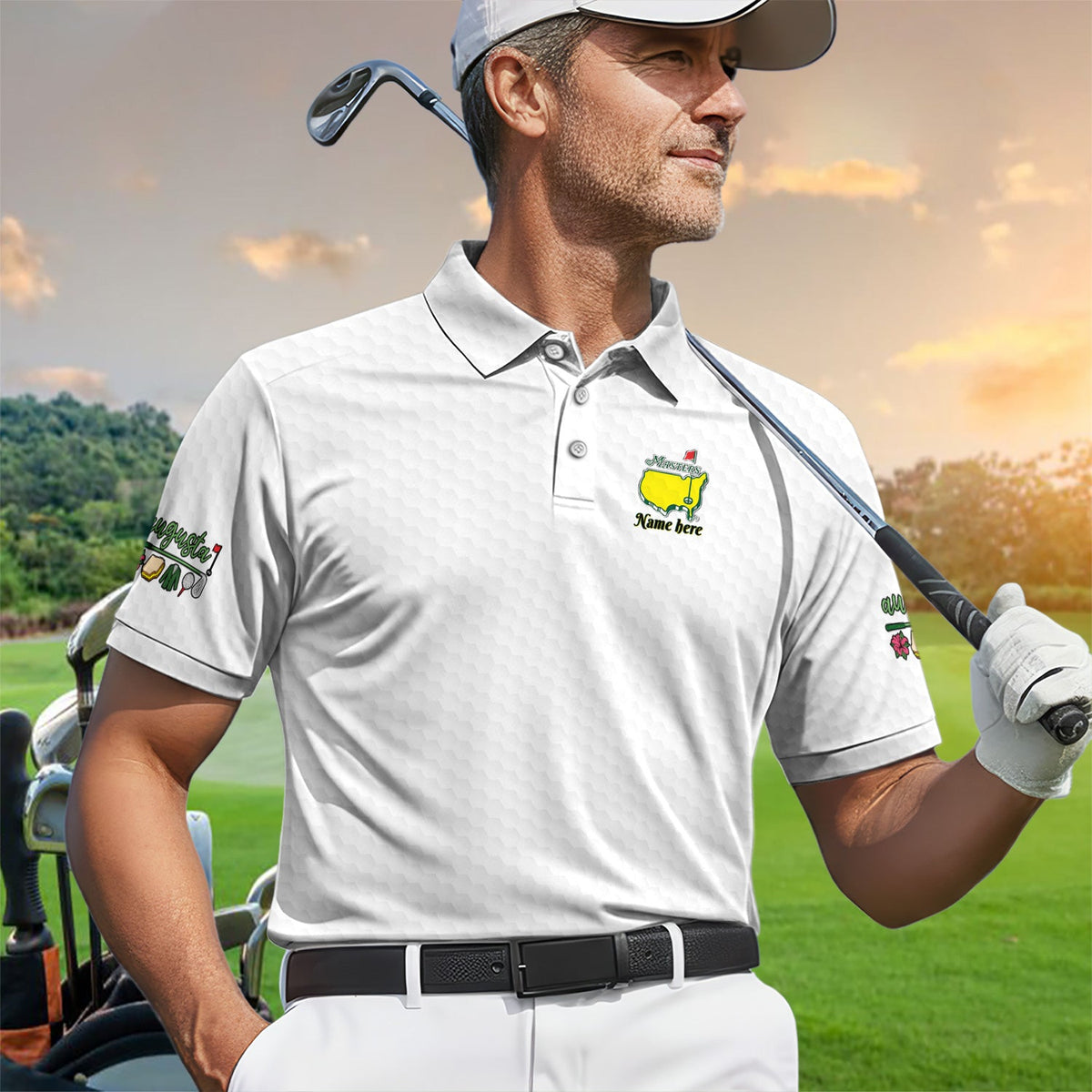 Personalized Classic Green Masters Golf Pattern Shirt, Custom Name Golf Polo Shirt For Men, Golf Lover Gift