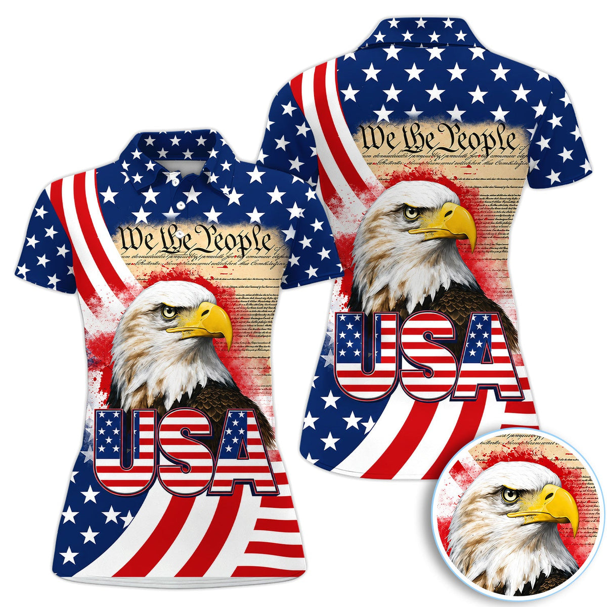 Patriotic American Eagle Golf Pattern Shirt, USA Flag Eagle Golf Shirt For Women, 4th Of July Gift