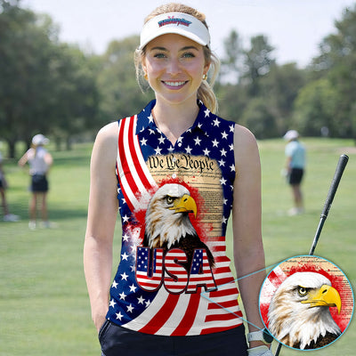 Patriotic American Eagle Golf Pattern Shirt, USA Flag Eagle Golf Shirt For Women, 4th Of July Gift