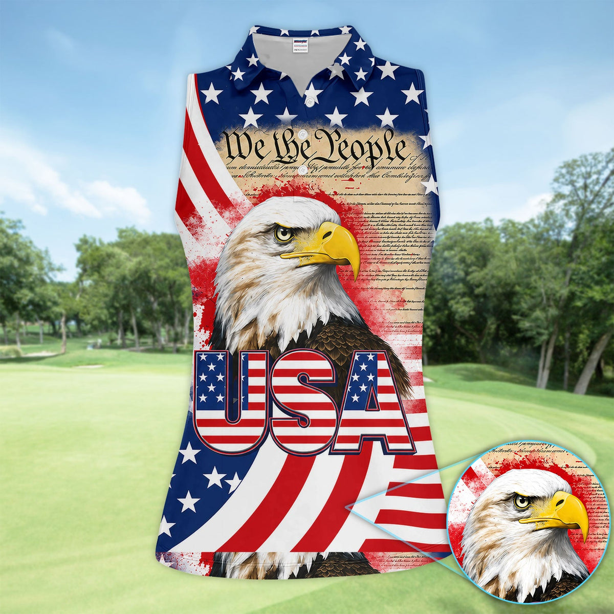 Patriotic American Eagle Golf Pattern Shirt, USA Flag Eagle Golf Shirt For Women, 4th Of July Gift