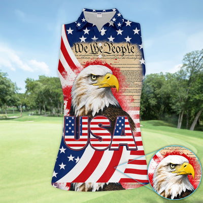 Patriotic American Eagle Golf Pattern Shirt, USA Flag Eagle Golf Shirt For Women, 4th Of July Gift