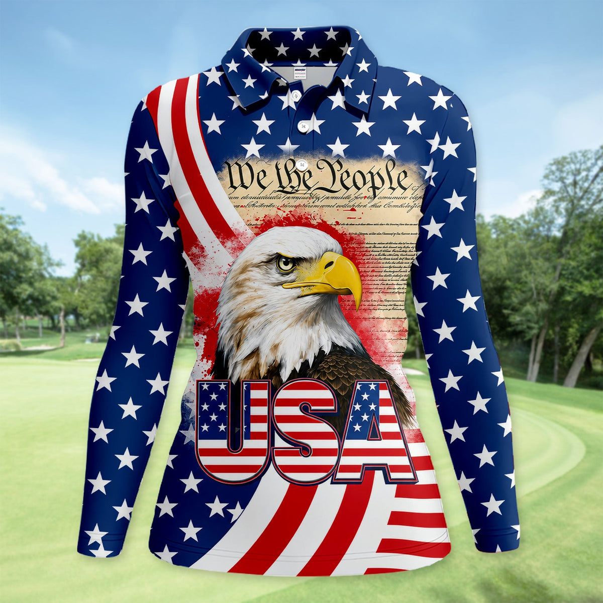 Patriotic American Eagle Golf Pattern Shirt, USA Flag Eagle Golf Shirt For Women, 4th Of July Gift