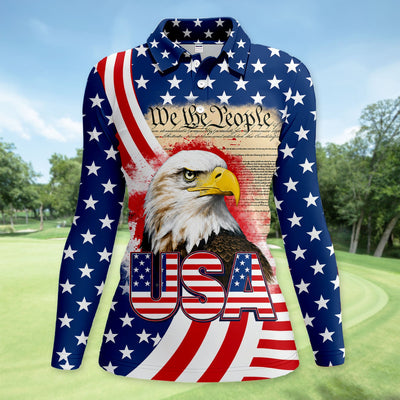 Patriotic American Eagle Golf Pattern Shirt, USA Flag Eagle Golf Shirt For Women, 4th Of July Gift