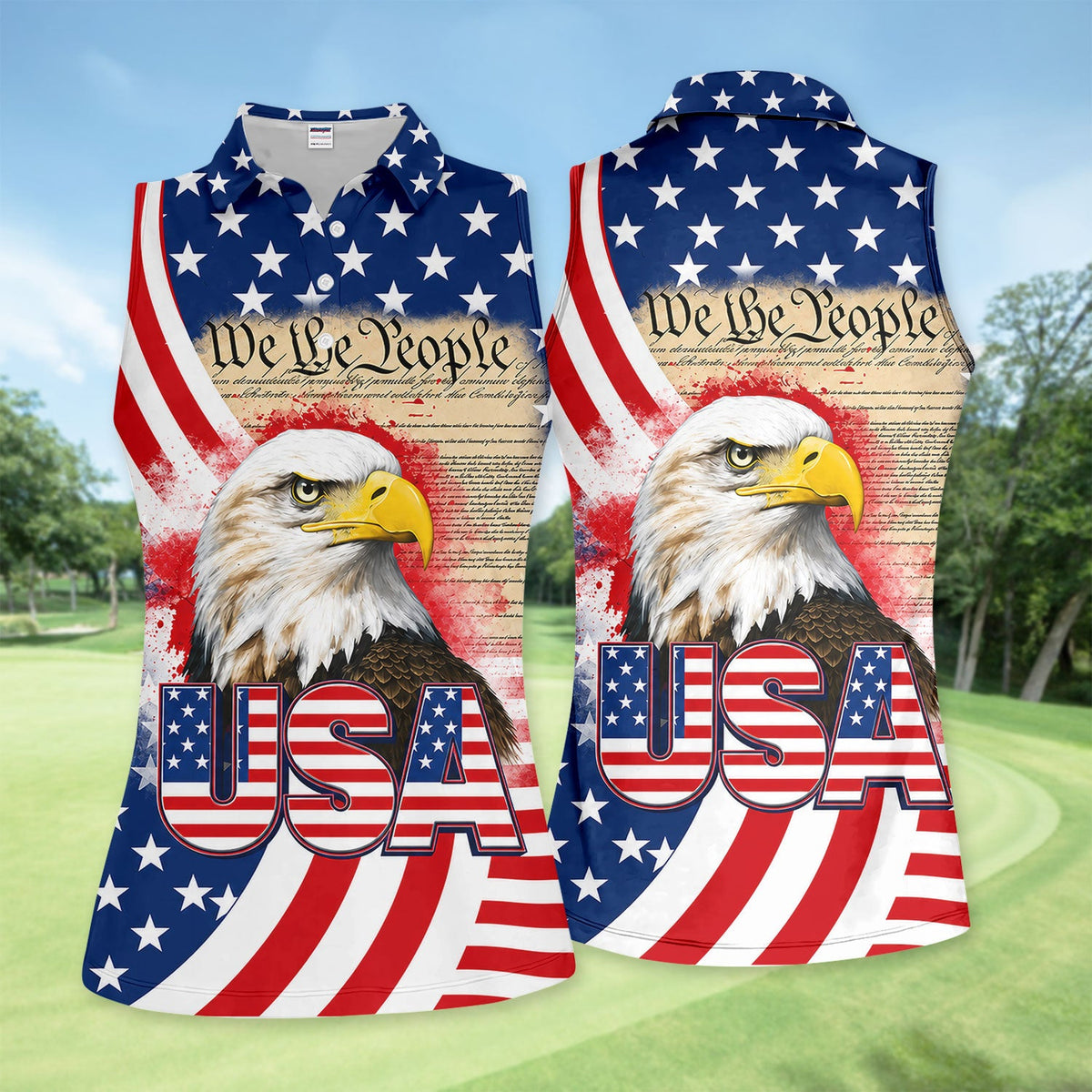 Patriotic American Eagle Golf Pattern Shirt, USA Flag Eagle Golf Shirt For Women, 4th Of July Gift