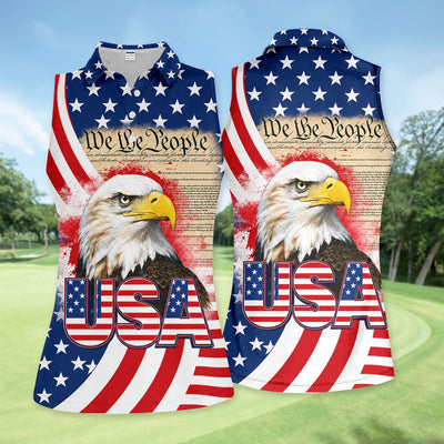 Patriotic American Eagle Golf Pattern Shirt, USA Flag Eagle Golf Shirt For Women, 4th Of July Gift