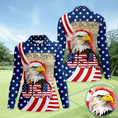 Patriotic American Eagle Golf Pattern Shirt, USA Flag Eagle Golf Shirt For Women, 4th Of July Gift