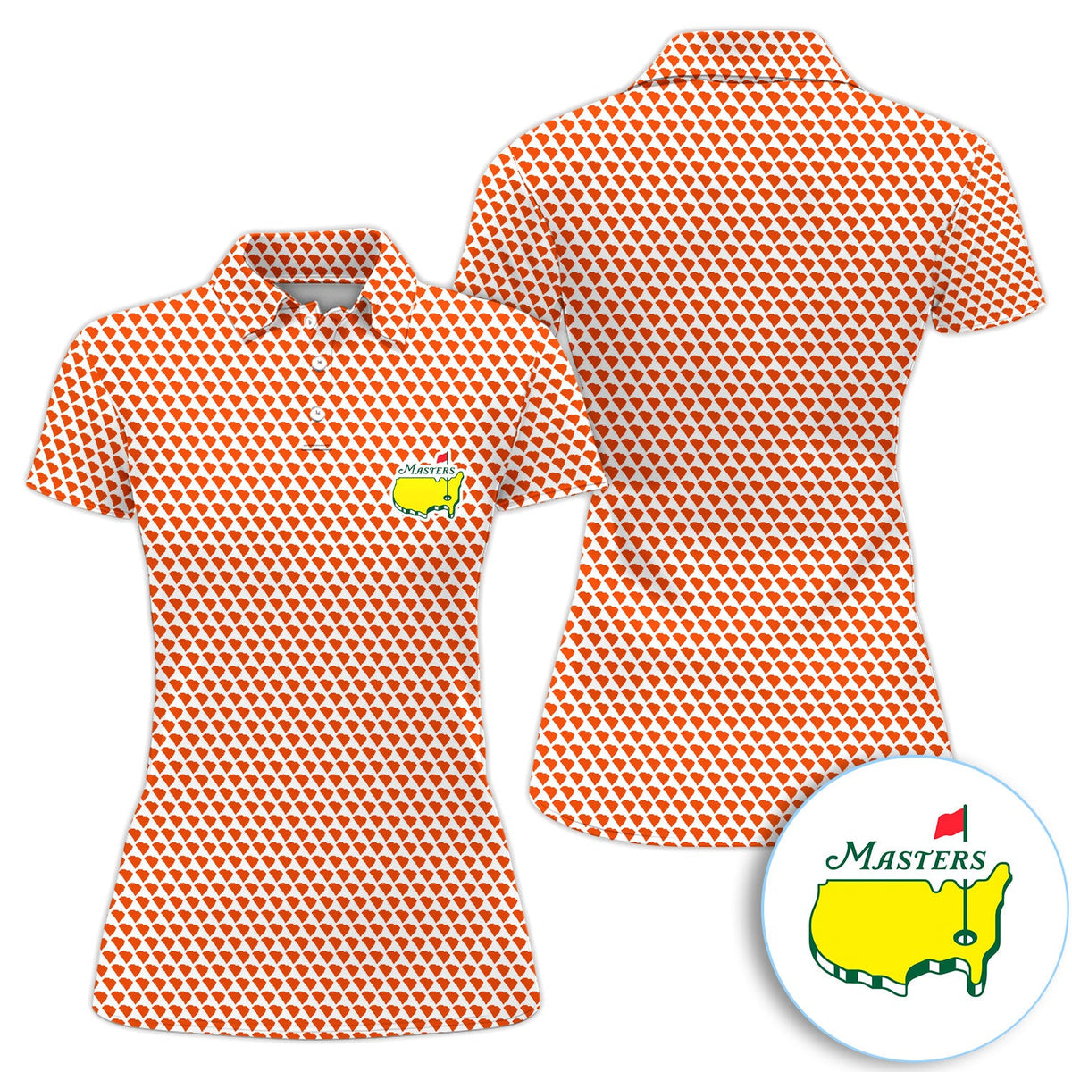 Orange Heart Pattern Polo Shirt For Men, Small Hearts All Over Print, Cute Minimal Casual Golf Shirt