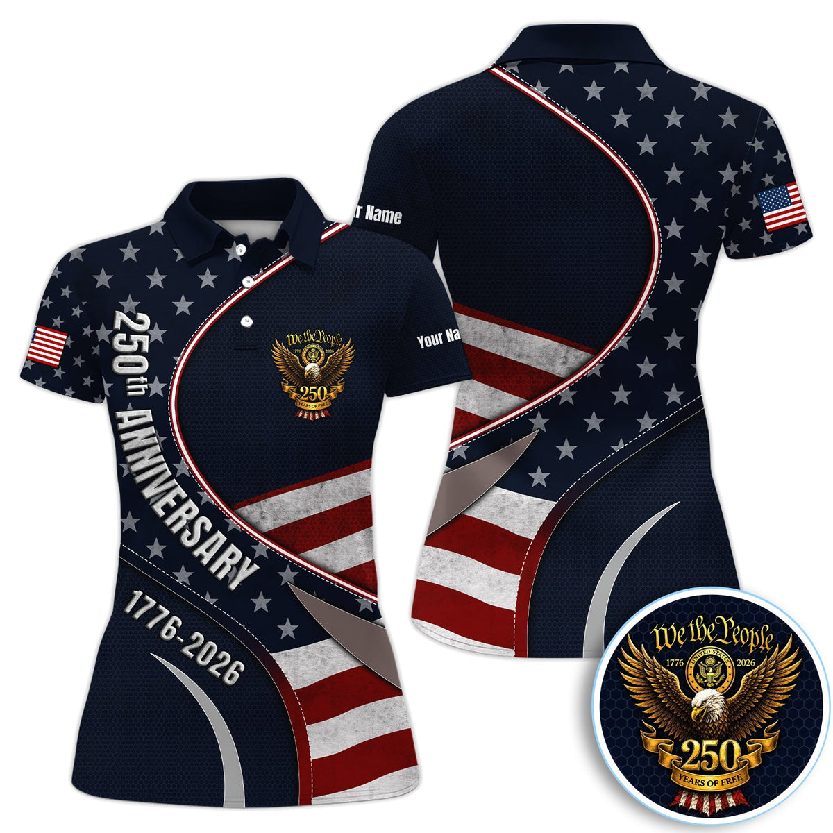 Patriotic 250th Anniversary USA Flag Eagle Golf Pattern Shirt, American Flag Golf Shirt For Women, Independence Day Gift