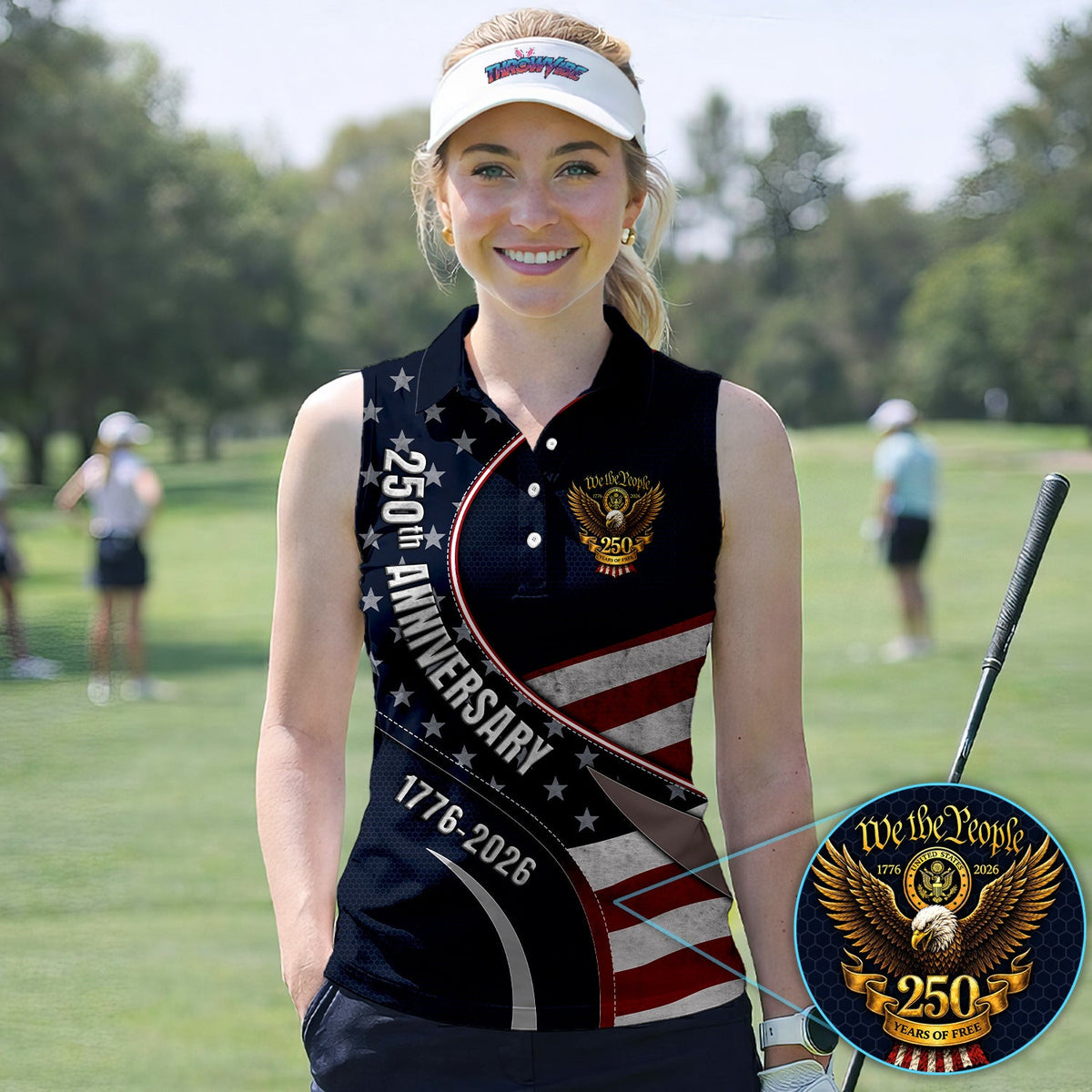 Patriotic 250th Anniversary USA Flag Eagle Golf Pattern Shirt, American Flag Golf Shirt For Women, Independence Day Gift