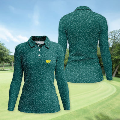 Green Golf Pattern Polo Shirt For Women, Clubs Balls All Over Print, Casual Sports Summer Golf Shirt