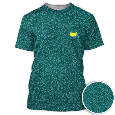 Green Golf Pattern Polo Shirt For Women, Clubs Balls All Over Print, Casual Sports Summer Golf Shirt