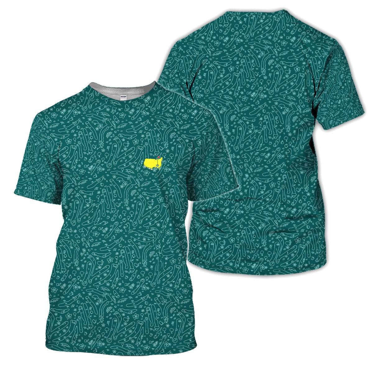 Green Golf Pattern Polo Shirt For Women, Clubs Balls All Over Print, Casual Sports Summer Golf Shirt