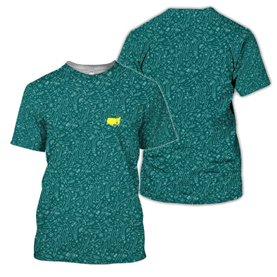 Green Golf Pattern Polo Shirt For Women, Clubs Balls All Over Print, Casual Sports Summer Golf Shirt