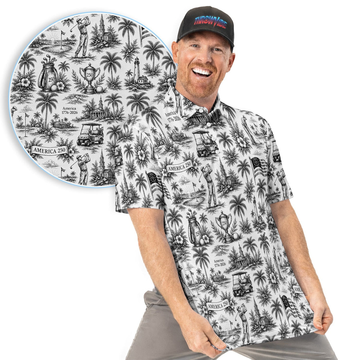 Vintage America 250 Toile Golf Pattern Shirt, America 250 Golf Shirt For Men, Patriotic Golf Gift