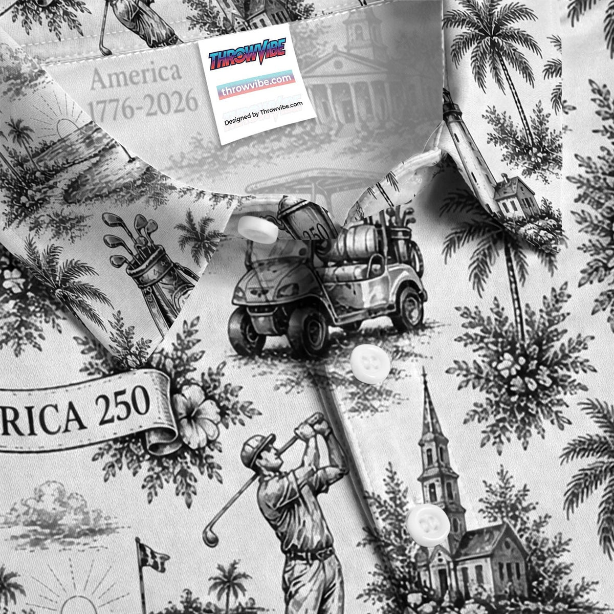 Vintage America 250 Toile Golf Pattern Shirt, America 250 Golf Shirt For Men, Patriotic Golf Gift