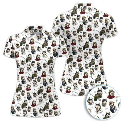 Funny Husky Golfer Pattern Shirt, Husky Dog Golf Polo Shirt For Women, Dog Lover Golf Gift