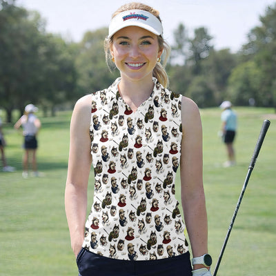 Funny Husky Golfer Pattern Shirt, Husky Dog Golf Polo Shirt For Women, Dog Lover Golf Gift