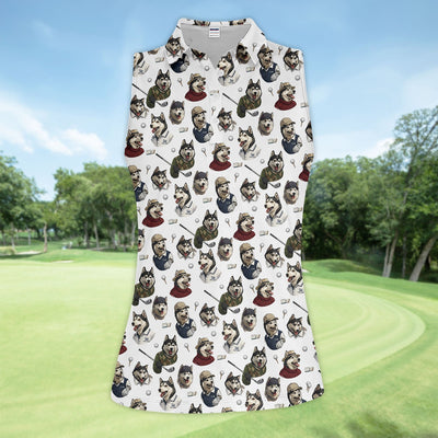 Funny Husky Golfer Pattern Shirt, Husky Dog Golf Polo Shirt For Women, Dog Lover Golf Gift