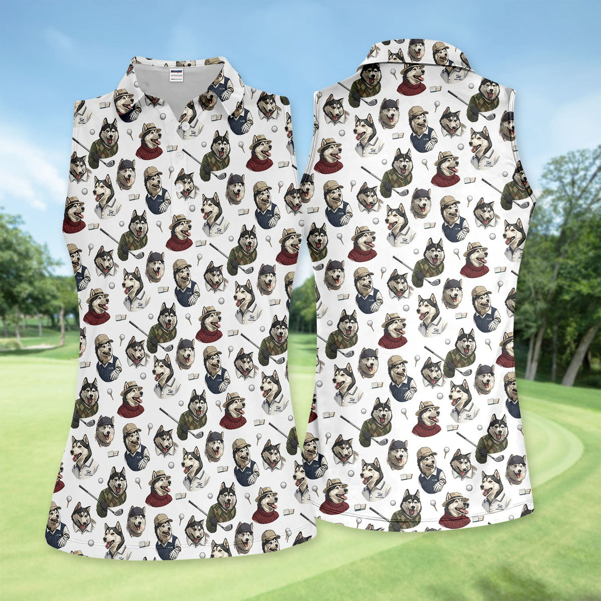 Funny Husky Golfer Pattern Shirt, Husky Dog Golf Polo Shirt For Women, Dog Lover Golf Gift