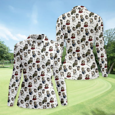 Funny Husky Golfer Pattern Shirt, Husky Dog Golf Polo Shirt For Women, Dog Lover Golf Gift