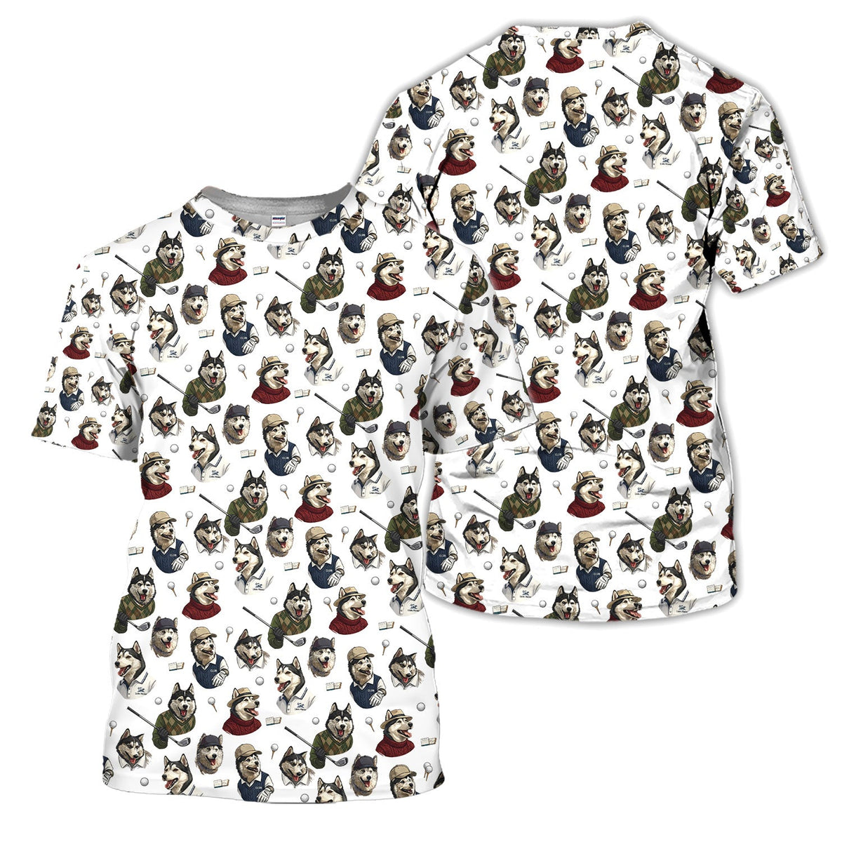 Funny Husky Golfer Pattern Shirt, Husky Dog Golf Polo Shirt For Women, Dog Lover Golf Gift