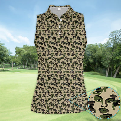 Abstract Face Camouflage Pattern Golf Shirt, Artistic Camo Face Golf Shirt For Women, Unique Golf Gift